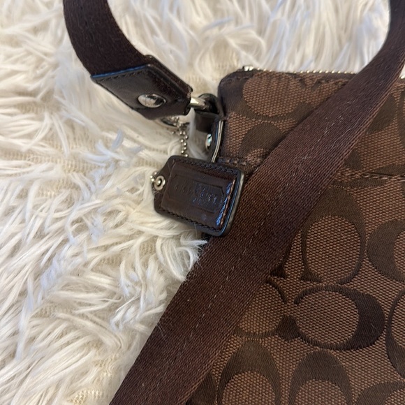 VINTAGE COACH Signature Logo Crossbody purse bag brown leather canvas - Picture 5 of 8